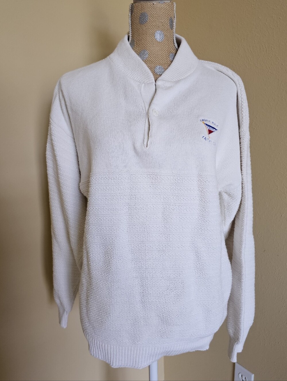 Green Bay Yacht Club Vintage Mens Pullover Knit Sweater 100% Cotton White Large